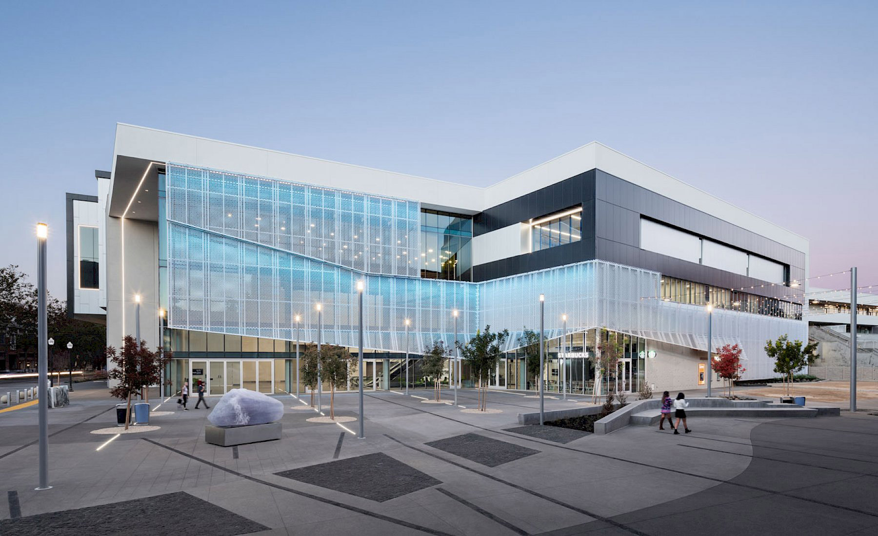 Convention Center Glass Façade with Expanded Mesh Sunshade and Glare ...