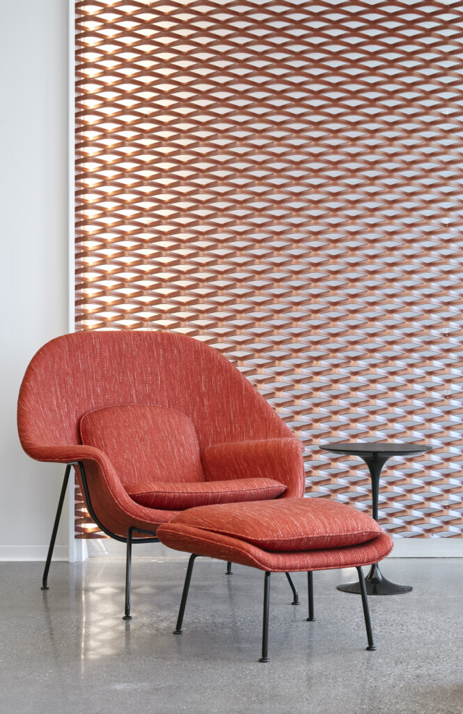 Expanded mesh feature wall with back lighting