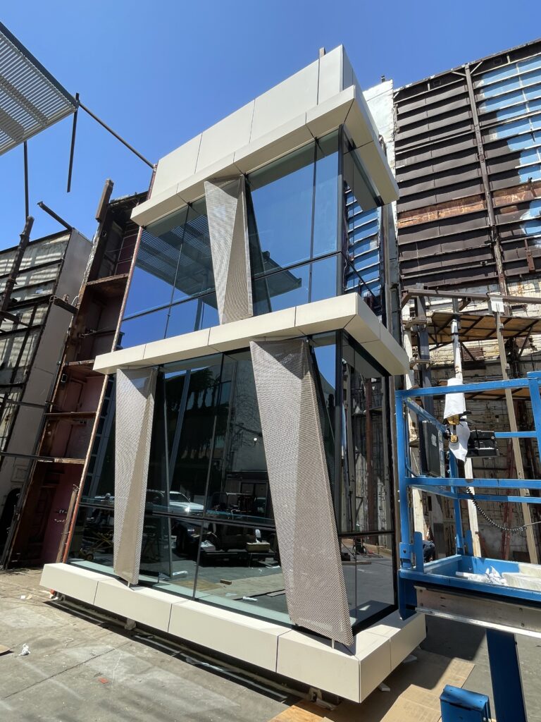 Expanded Mesh Sunshade on Facade Mockup